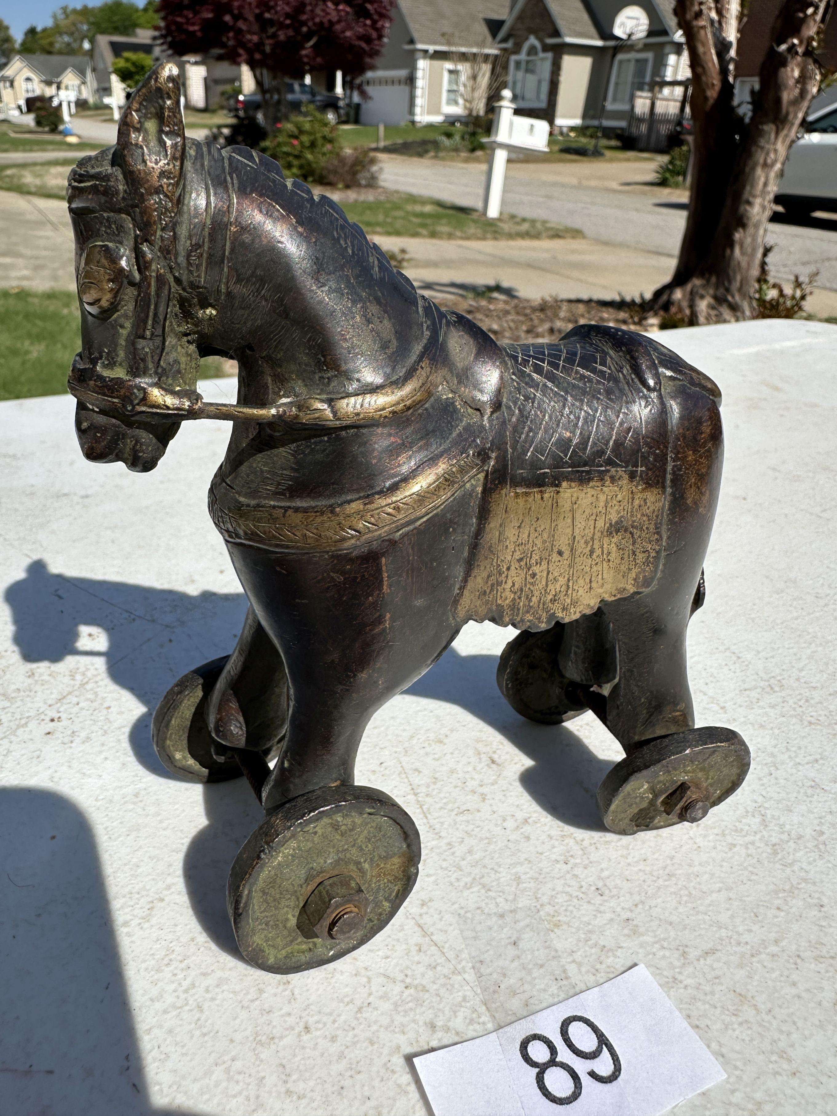 Antique Bronze Hand Crafted Trojan Horse on Wheels