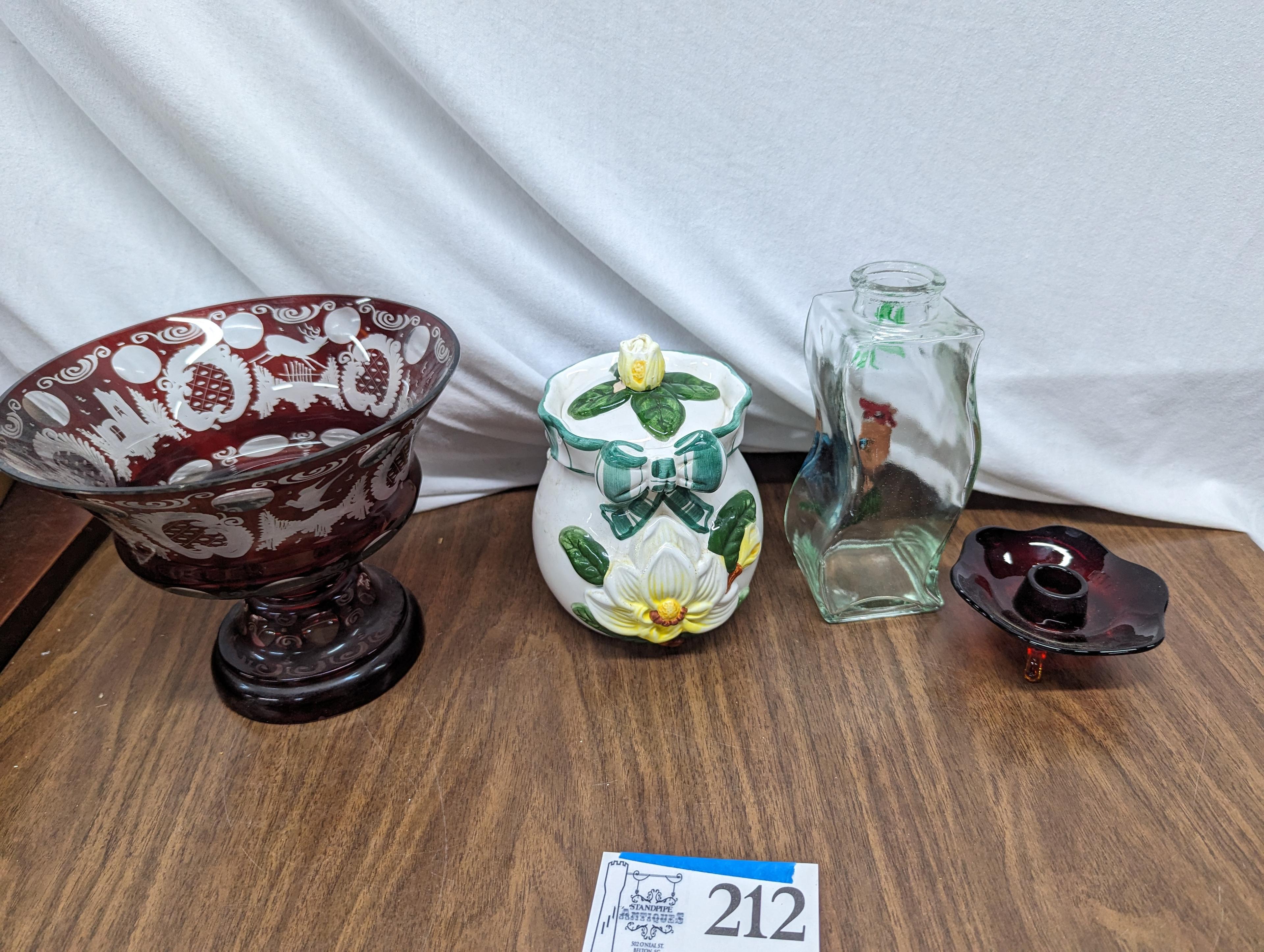 Red Glass Bowl, Cookie Jar,Glass Vase