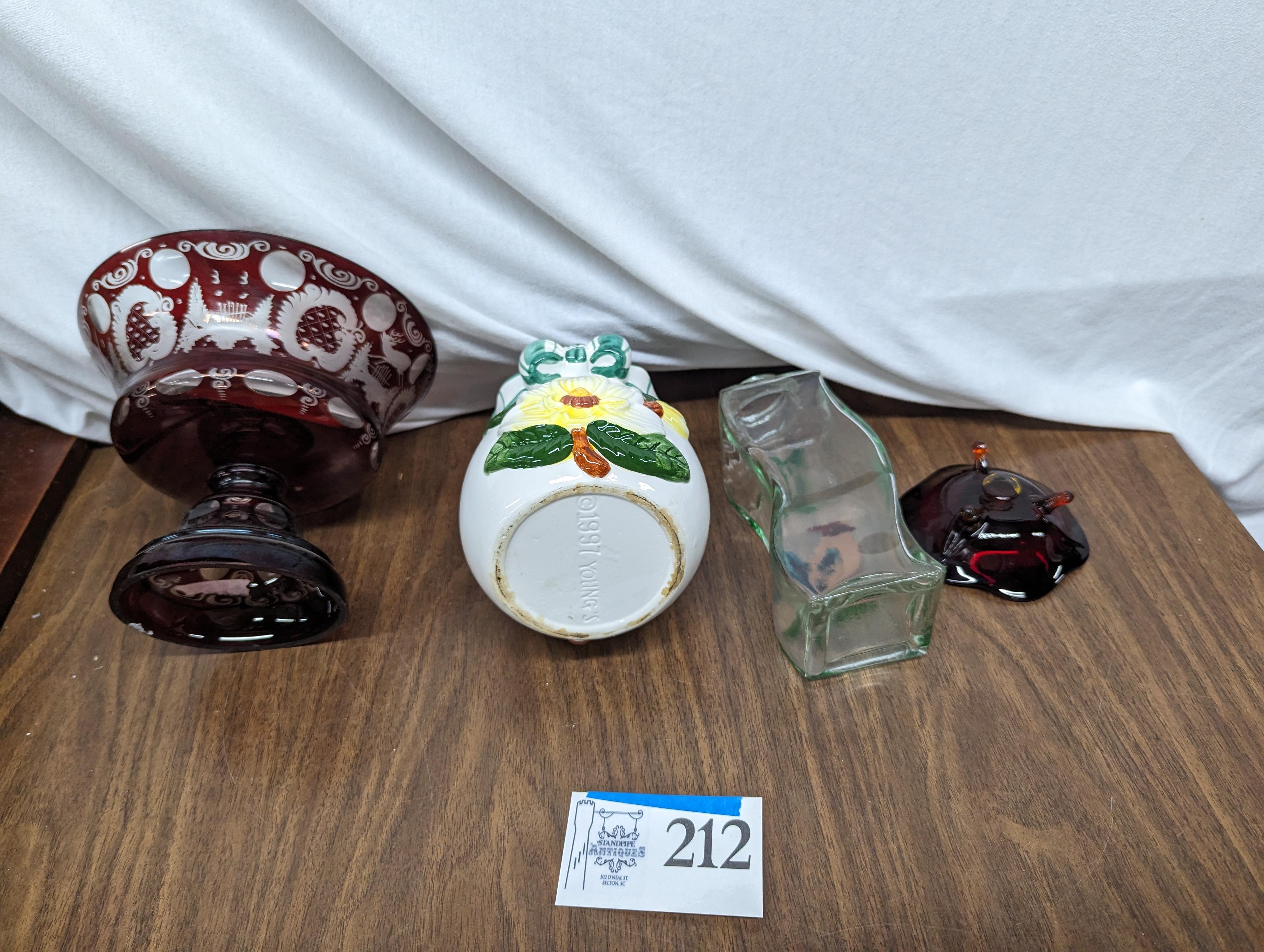 Red Glass Bowl, Cookie Jar,Glass Vase