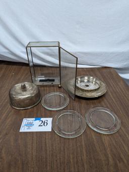 candle plates, butter dish, glass box