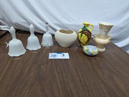 Ceramic Decor Lot, bells, vases, etc