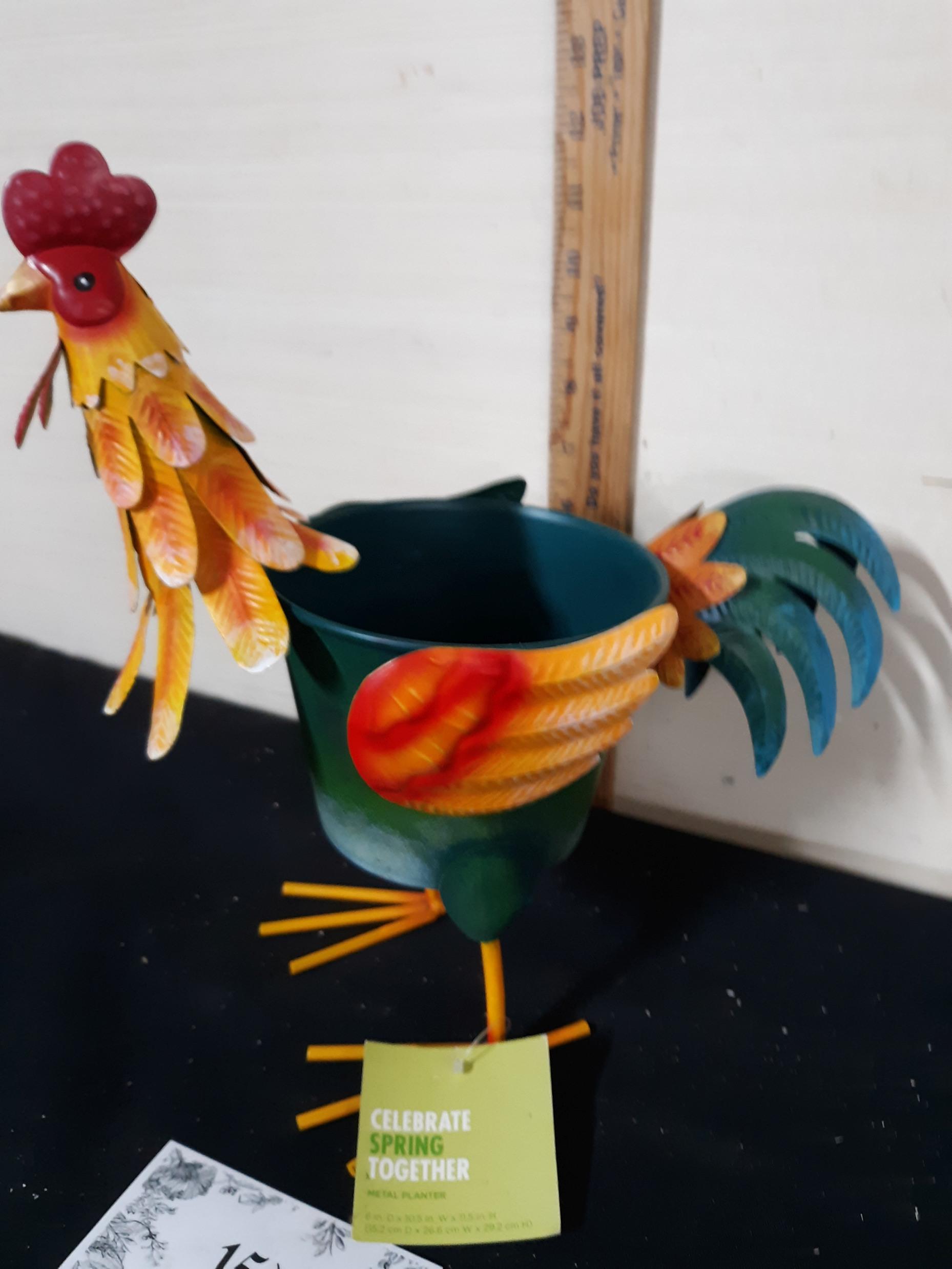 Metal Rooster Planter