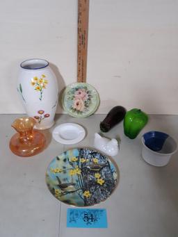 Misc. lot, Vase, Bird Plate, glass vases, etc.