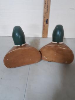 Vintage Wooden Mallard Duck Head Bookends