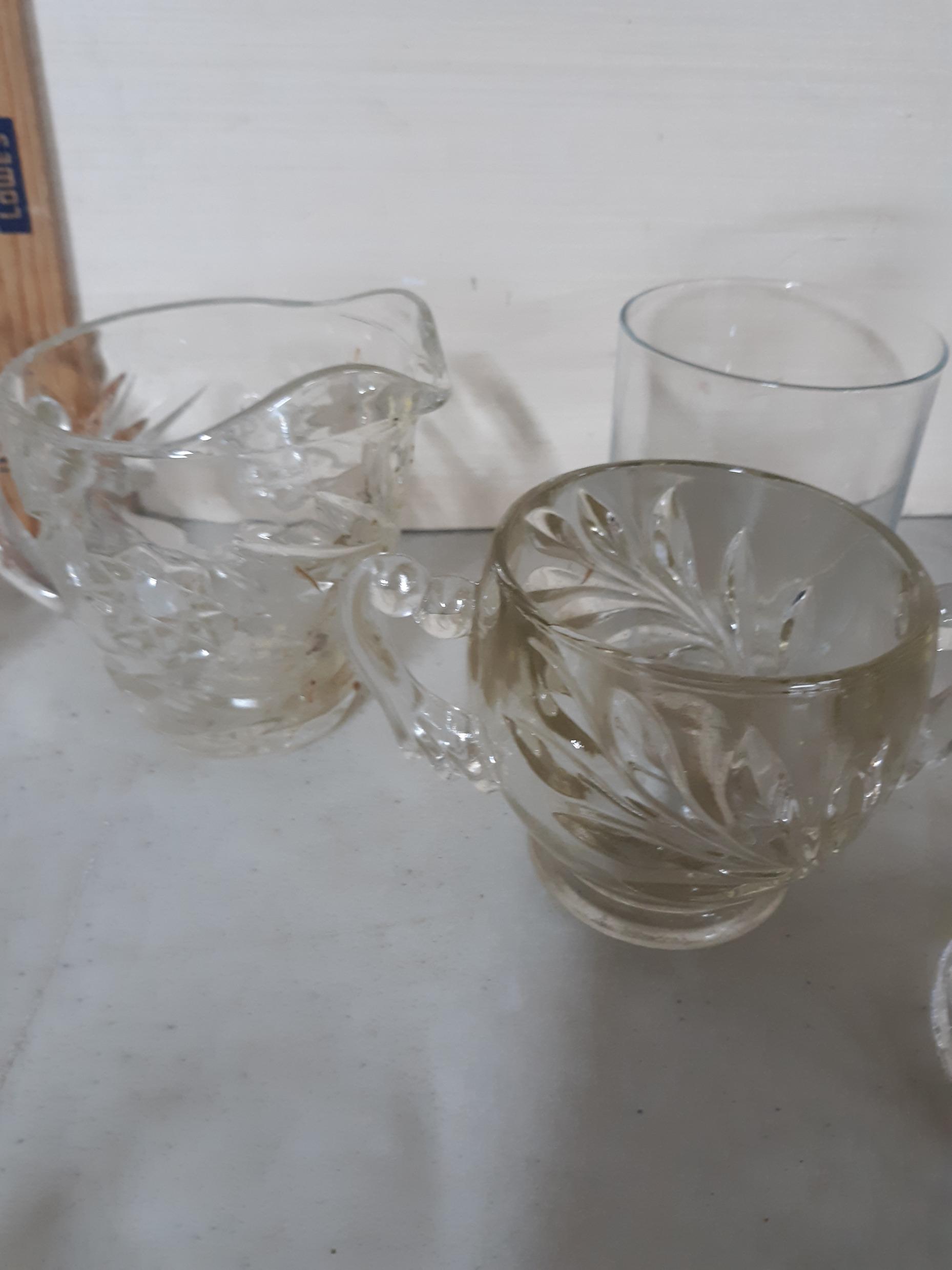 Clear Glass Lot, Cups, sugar, Creamers