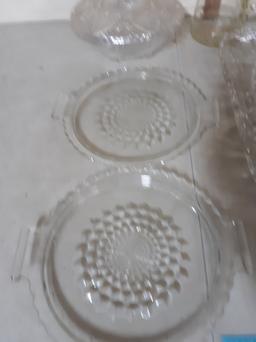 Clear Glass Lot, Small bottles, serving dishes, Ash tray, etc.