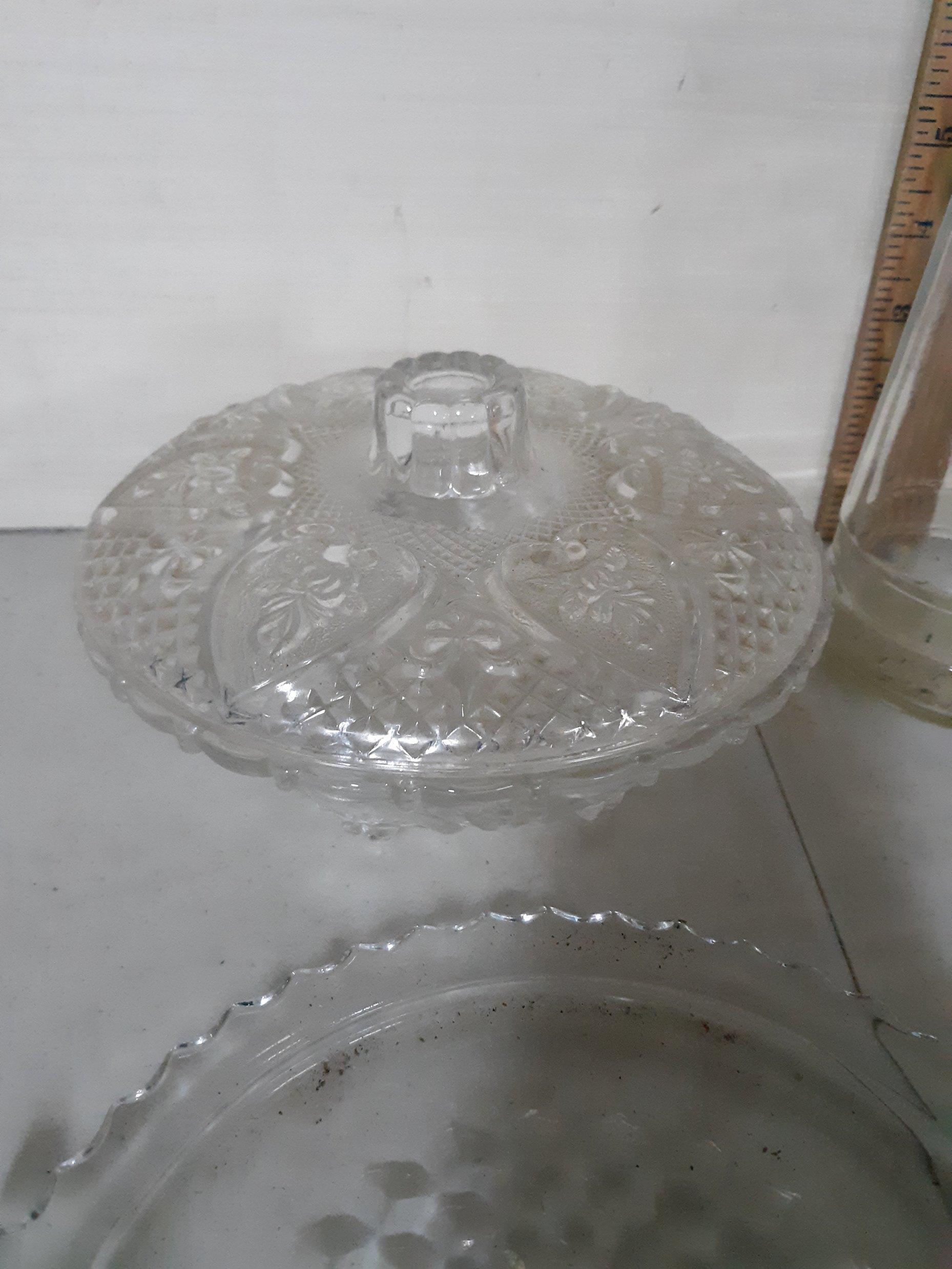 Clear Glass Lot, Small bottles, serving dishes, Ash tray, etc.