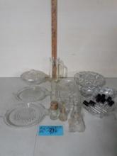 Clear Glass Lot, Small bottles, serving dishes, Ash tray, etc.