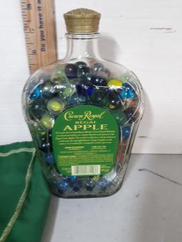 Crown Royal Bottle w/marbles and bag