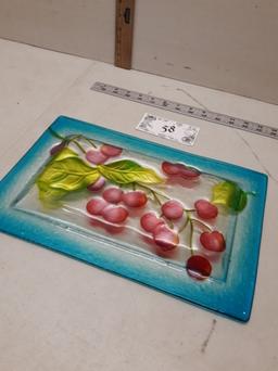 Decorative Glass Cherry Serving Tray