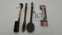 vintage home decor, african wooden spoon and fork set, clothing brush with horse head and hersheys i