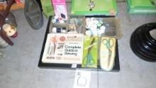 sewing lot, various thread and needles and several new crafting shears