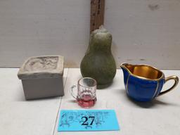 Misc. Lot, Pear, Federal Mini Mug, Cat Trinket Box, Creamer