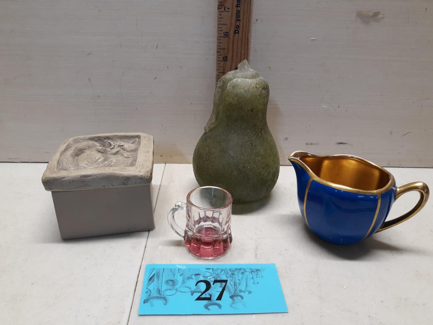 Misc. Lot, Pear, Federal Mini Mug, Cat Trinket Box, Creamer