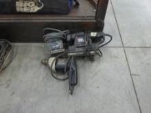 power tool lot, 3 piece black and decker lot includes a floor sander, spot sander, and 3/8" drill al