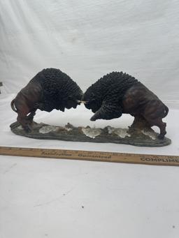 Large Battling Buffalos Statue