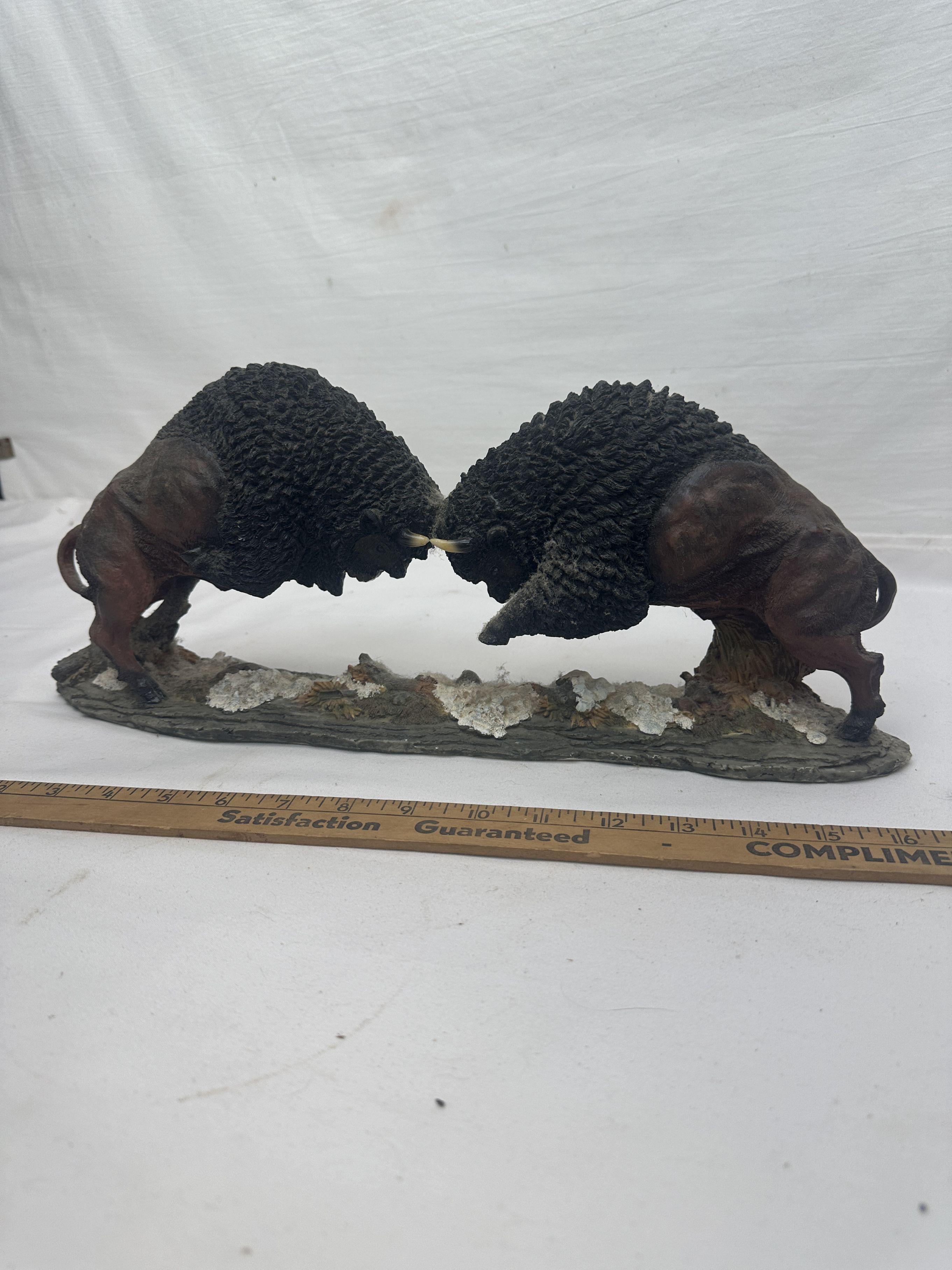 Large Battling Buffalos Statue