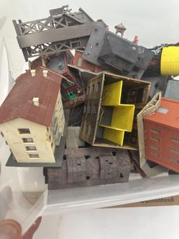 Tote Full of Railroad Track Plastic Buildings