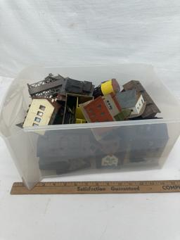 Tote Full of Railroad Track Plastic Buildings