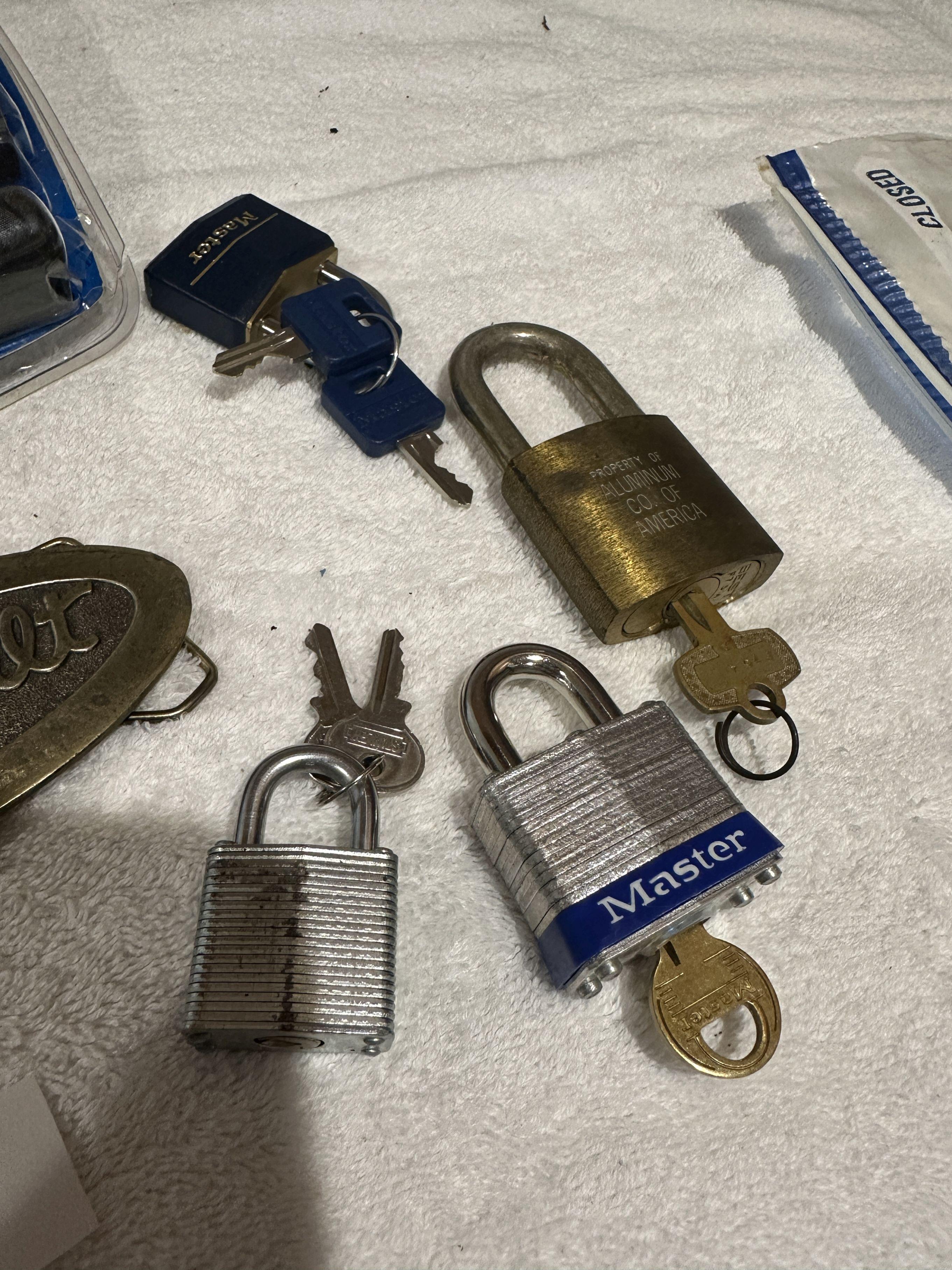 Box Lot/Pad Locks, ROLEX Spoons, Peterbilt Belt Buckle, ETC