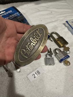 Box Lot/Pad Locks, ROLEX Spoons, Peterbilt Belt Buckle, ETC