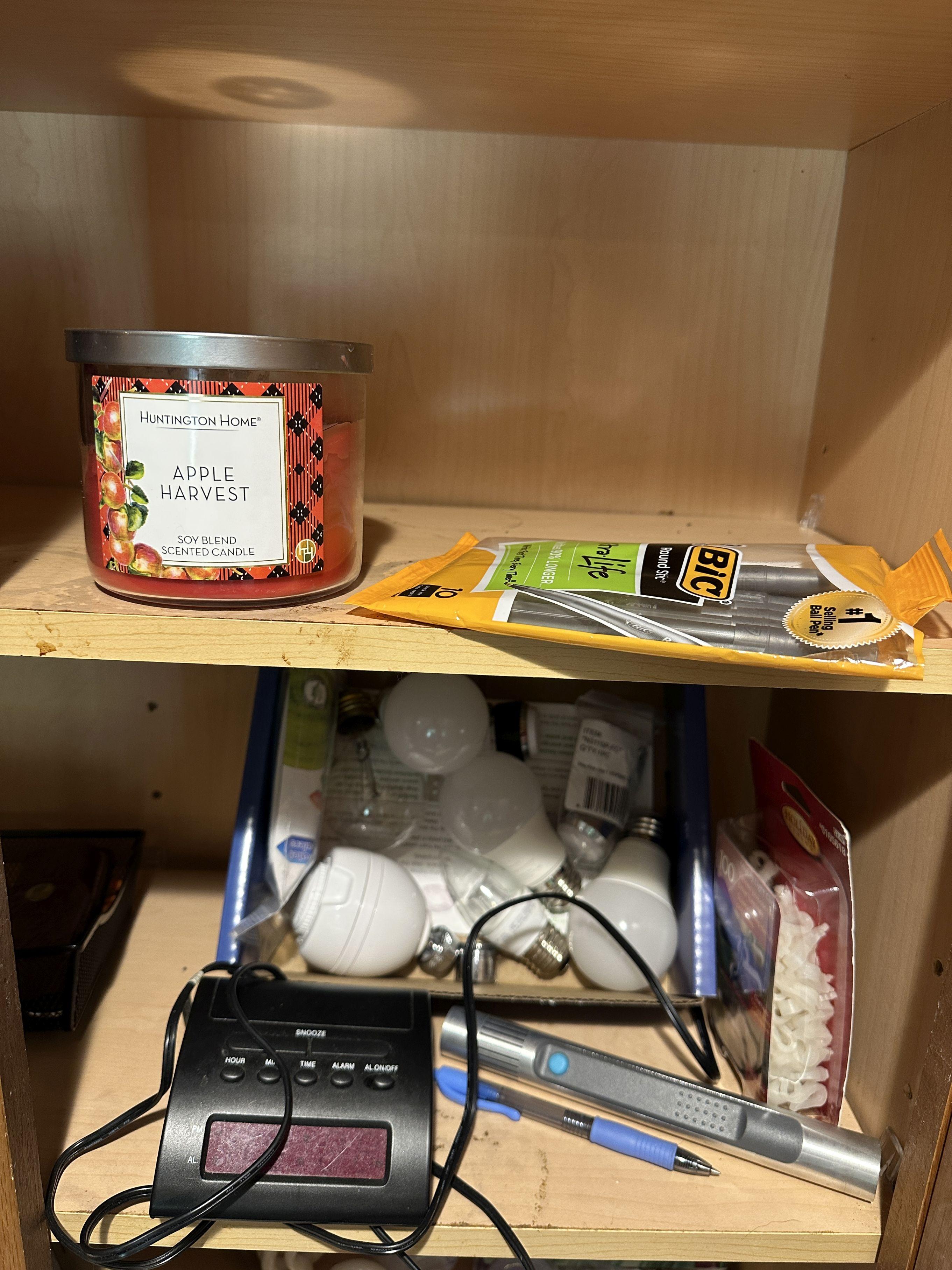 Cabinet Full of Light Bulbs, Hammer, ETC