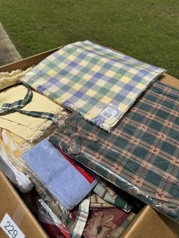 Large Box Full of Misc Table Cloths, Place Mats, Length Fabric/Cloth