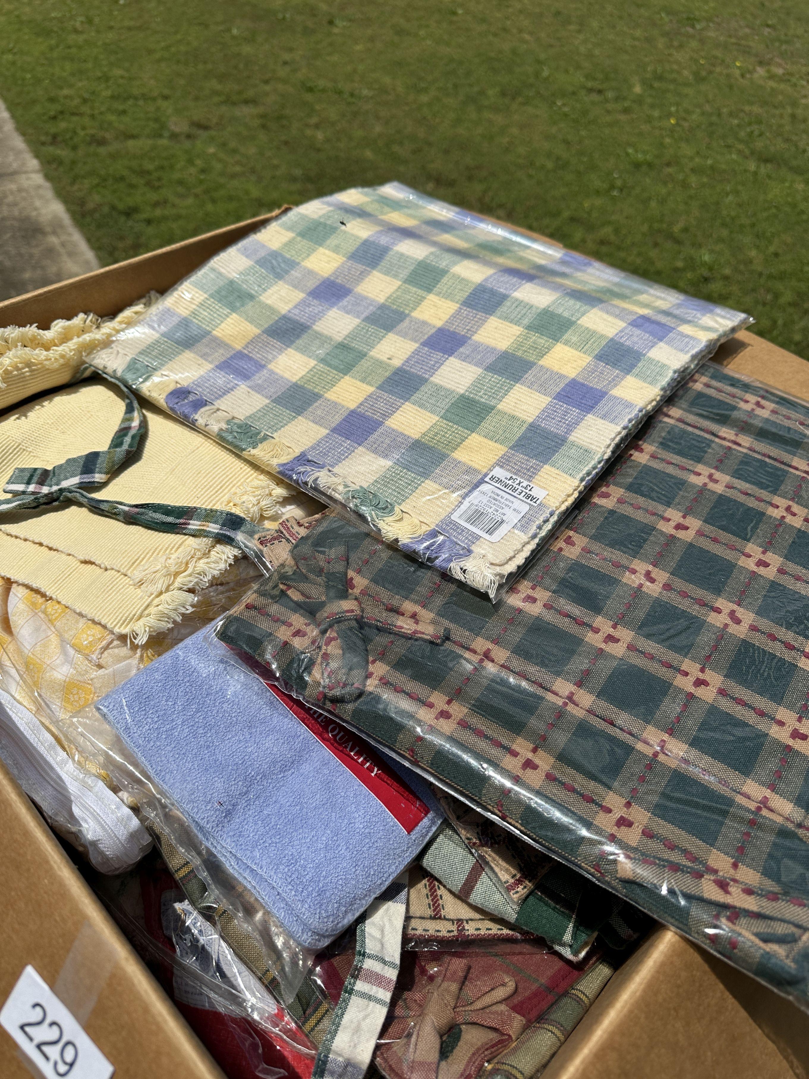 Large Box Full of Misc Table Cloths, Place Mats, Length Fabric/Cloth