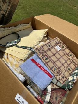 Large Box Full of Misc Table Cloths, Place Mats, Length Fabric/Cloth