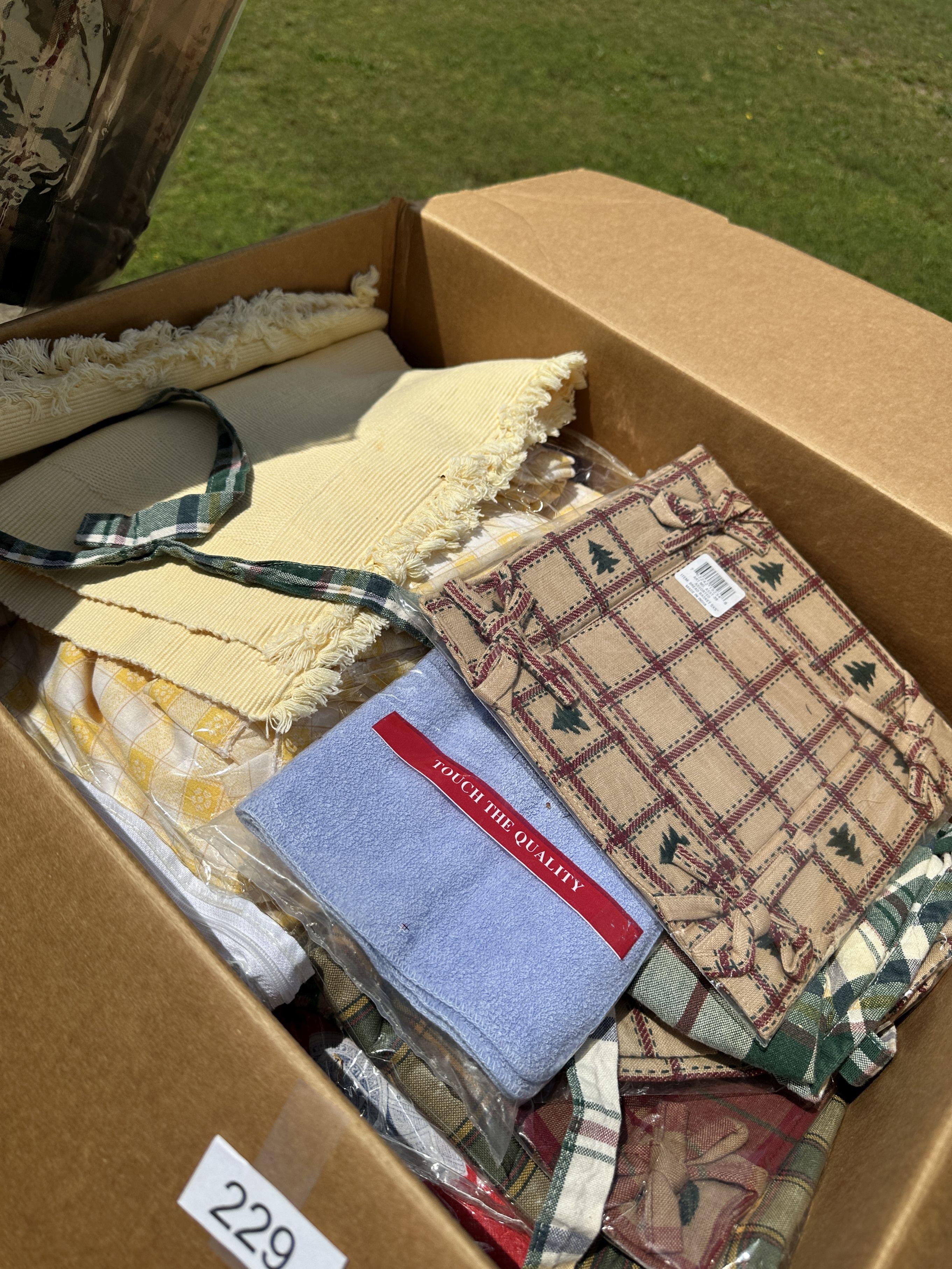 Large Box Full of Misc Table Cloths, Place Mats, Length Fabric/Cloth