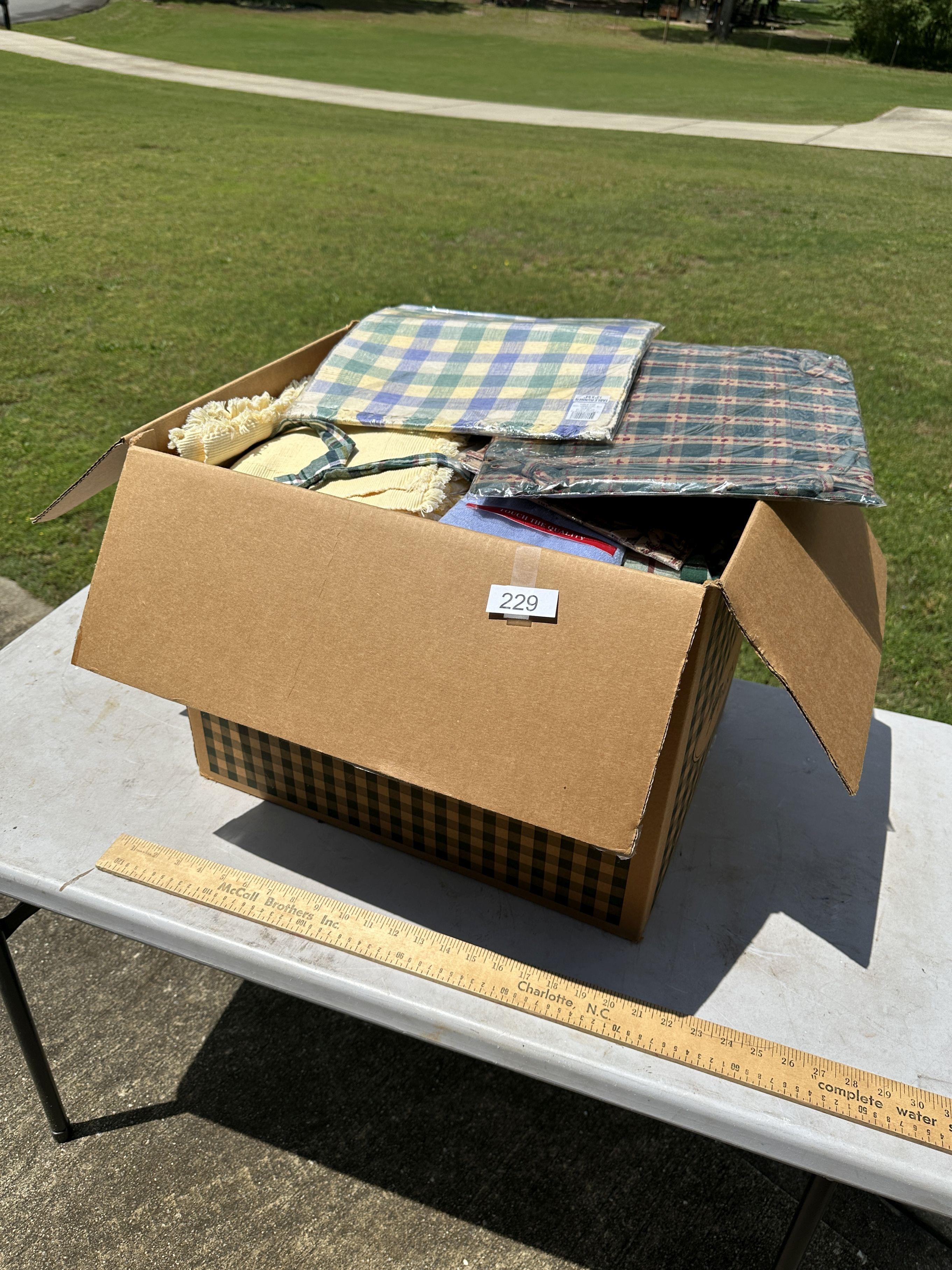 Large Box Full of Misc Table Cloths, Place Mats, Length Fabric/Cloth