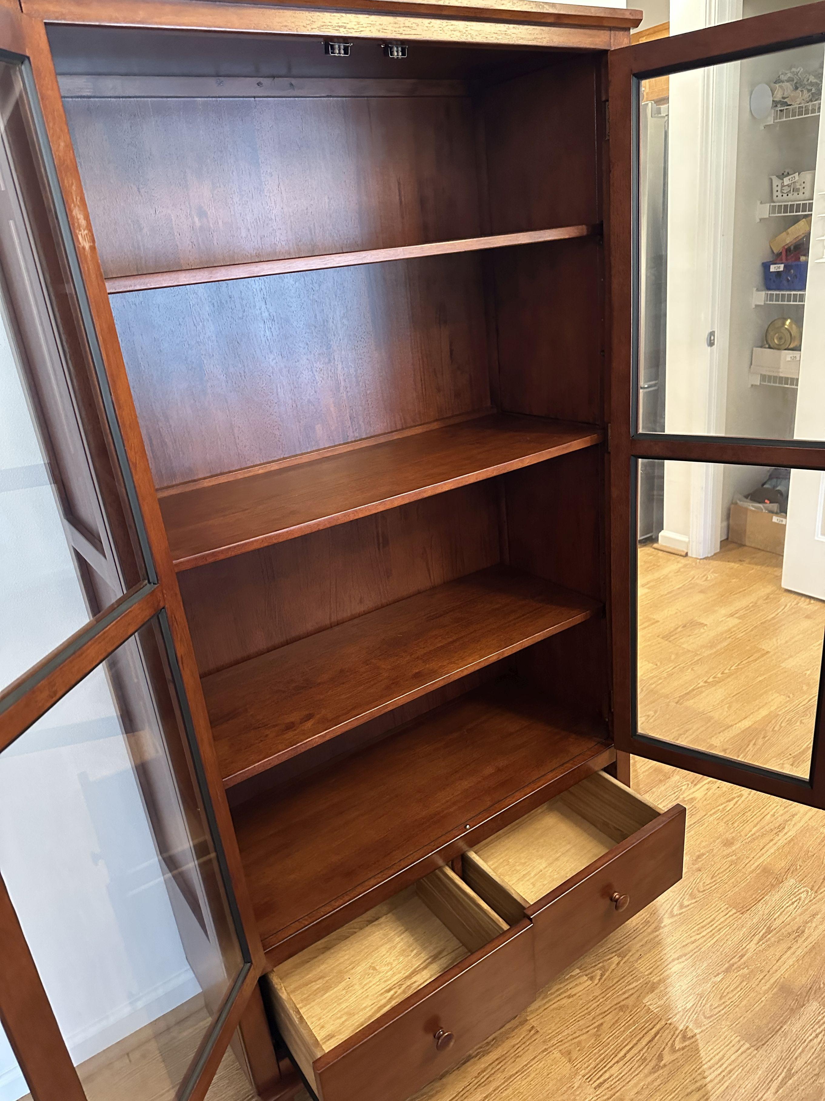 Nice Cherry Double Book Shelf with Glass Doors (Local Pick Up Only)