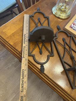 Box Lot/Décor Metal Sconces, Anniversary Clock, Walking Stick, ETC