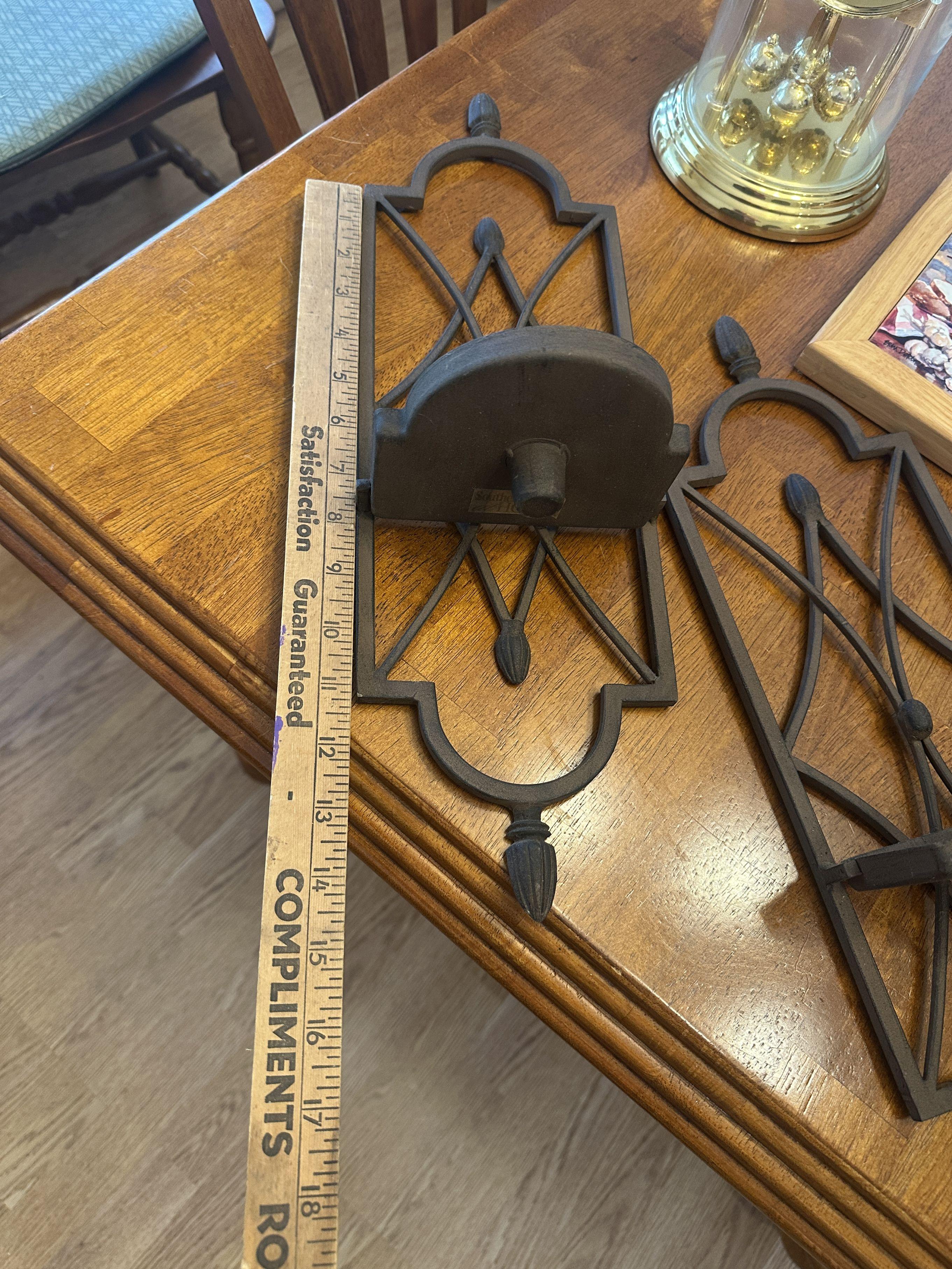 Box Lot/Décor Metal Sconces, Anniversary Clock, Walking Stick, ETC