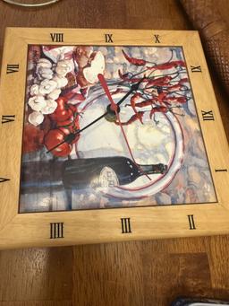 Box Lot/Décor Metal Sconces, Anniversary Clock, Walking Stick, ETC