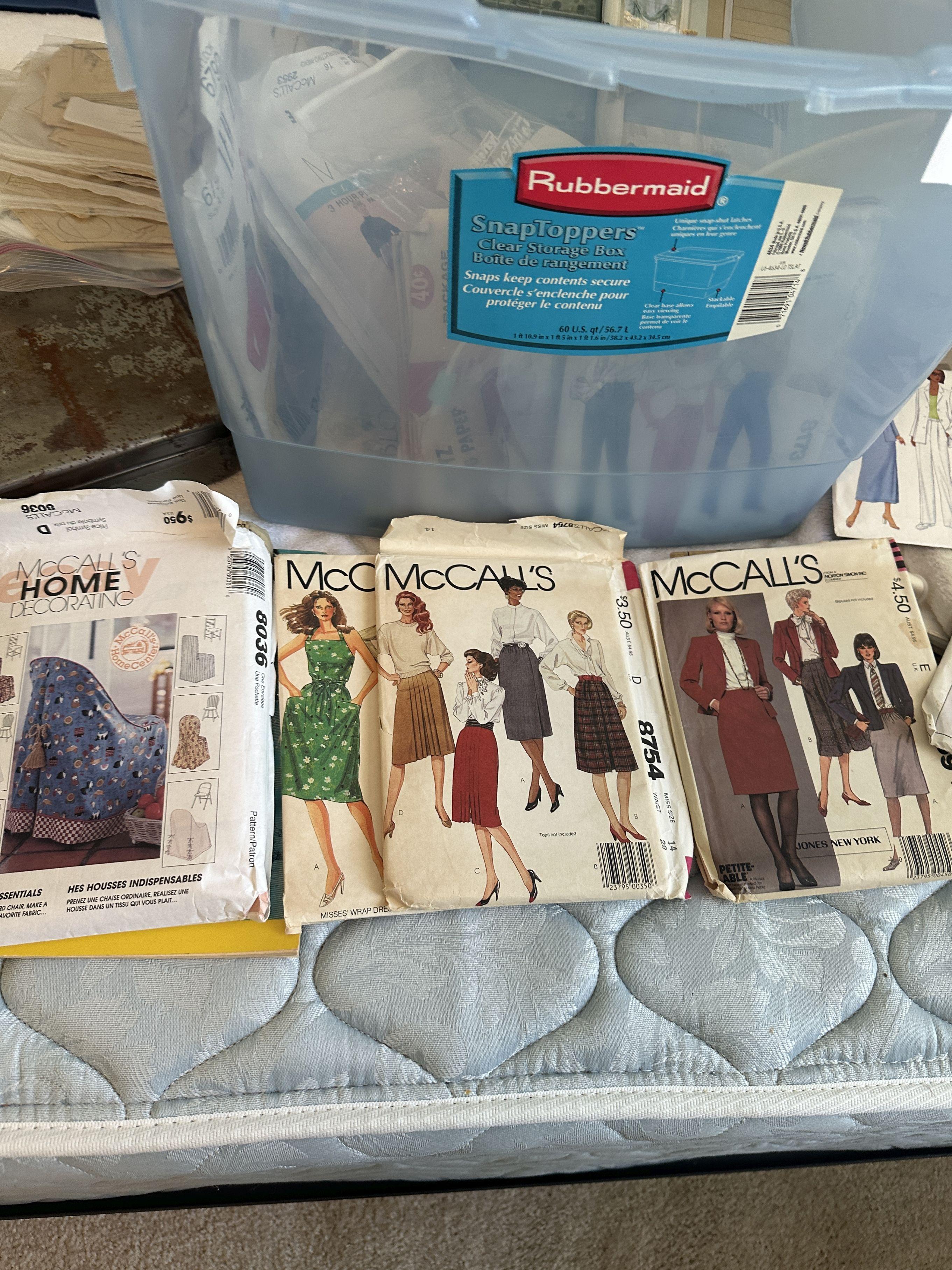 Rubbermaid Tote Full of Clothes Making Patterns, ETC