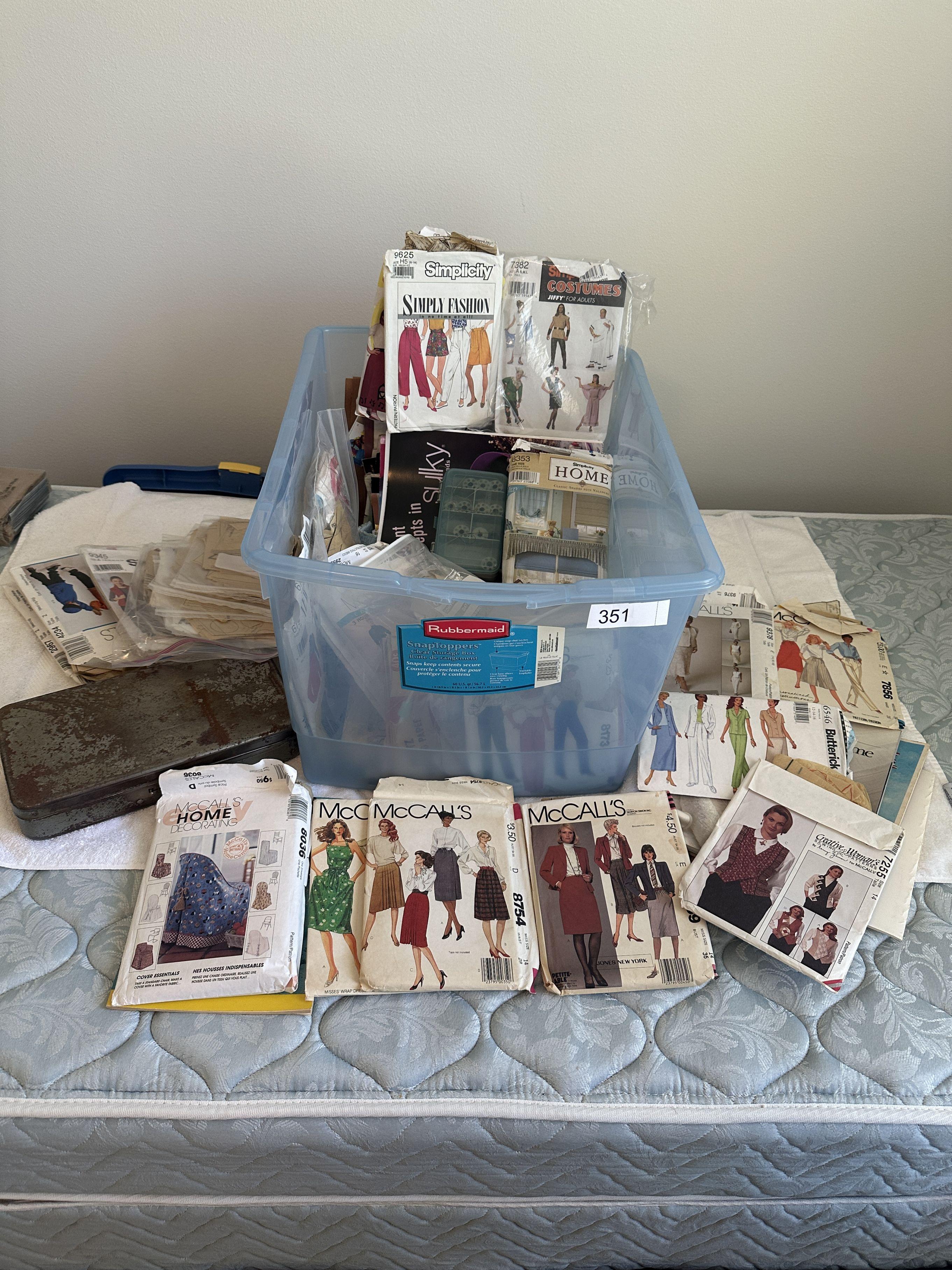Rubbermaid Tote Full of Clothes Making Patterns, ETC