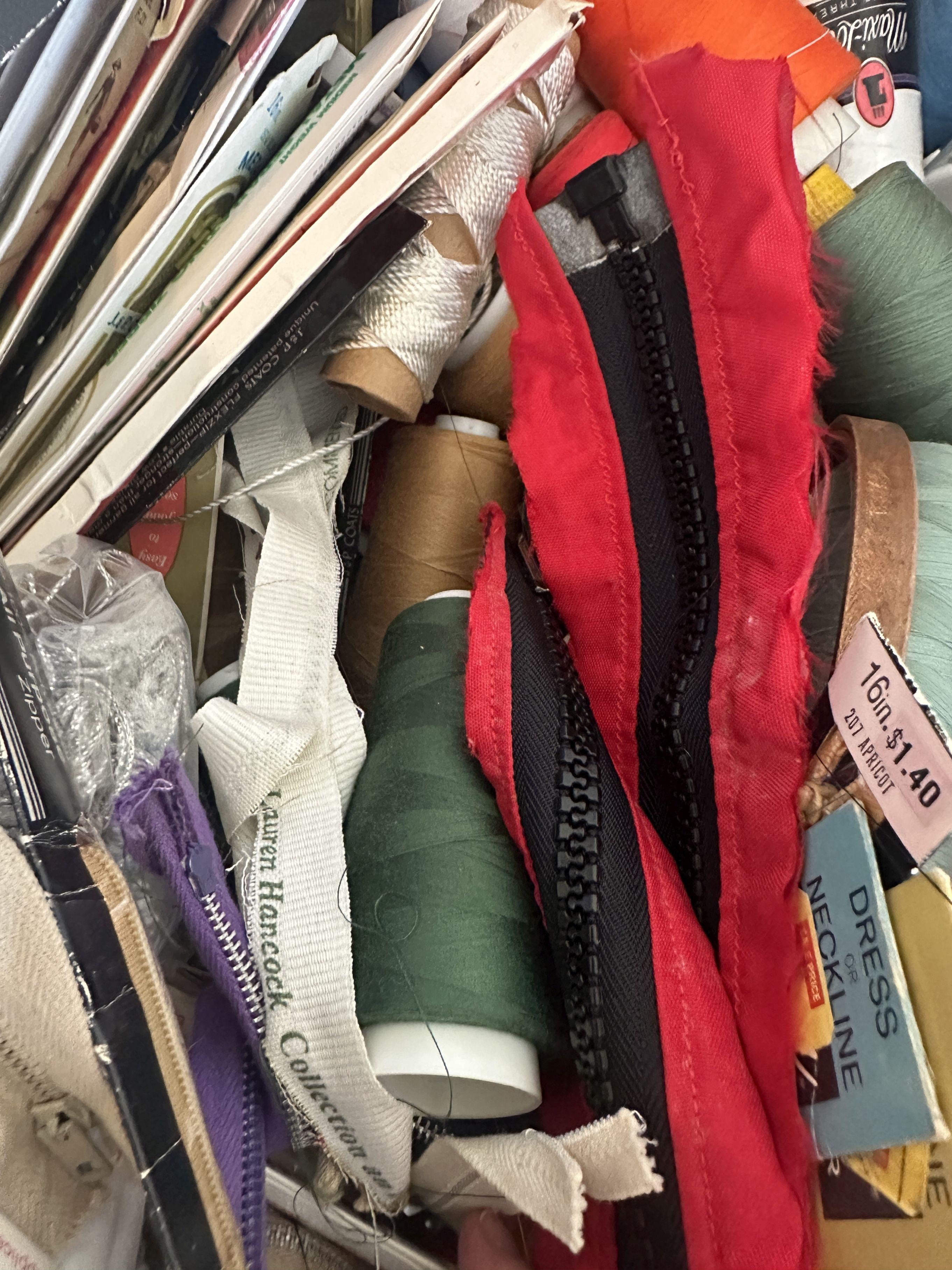 Flip Lid Tote Full of Misc Sewing Items