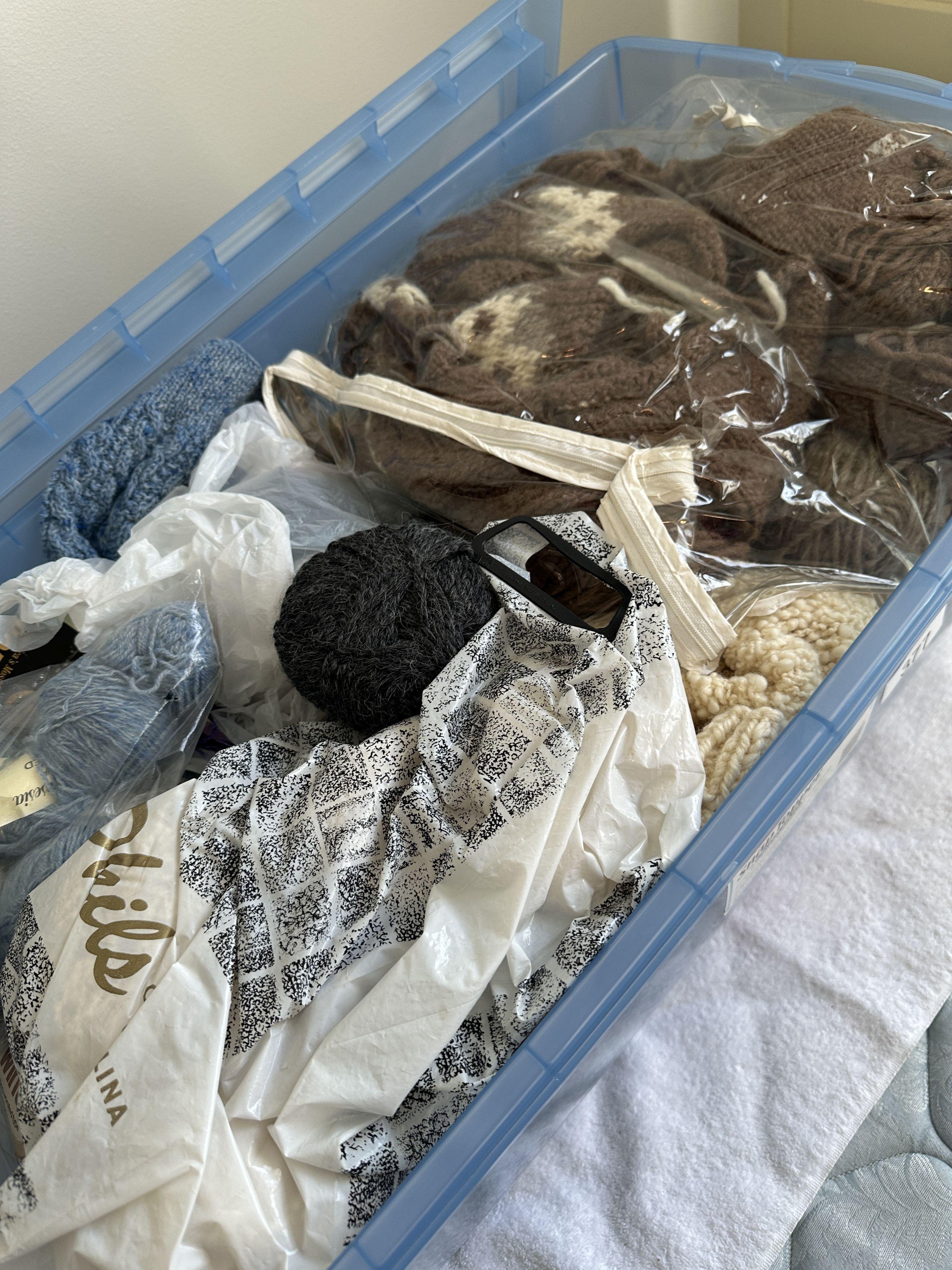 Rubbermaid Tote Full of Yarn