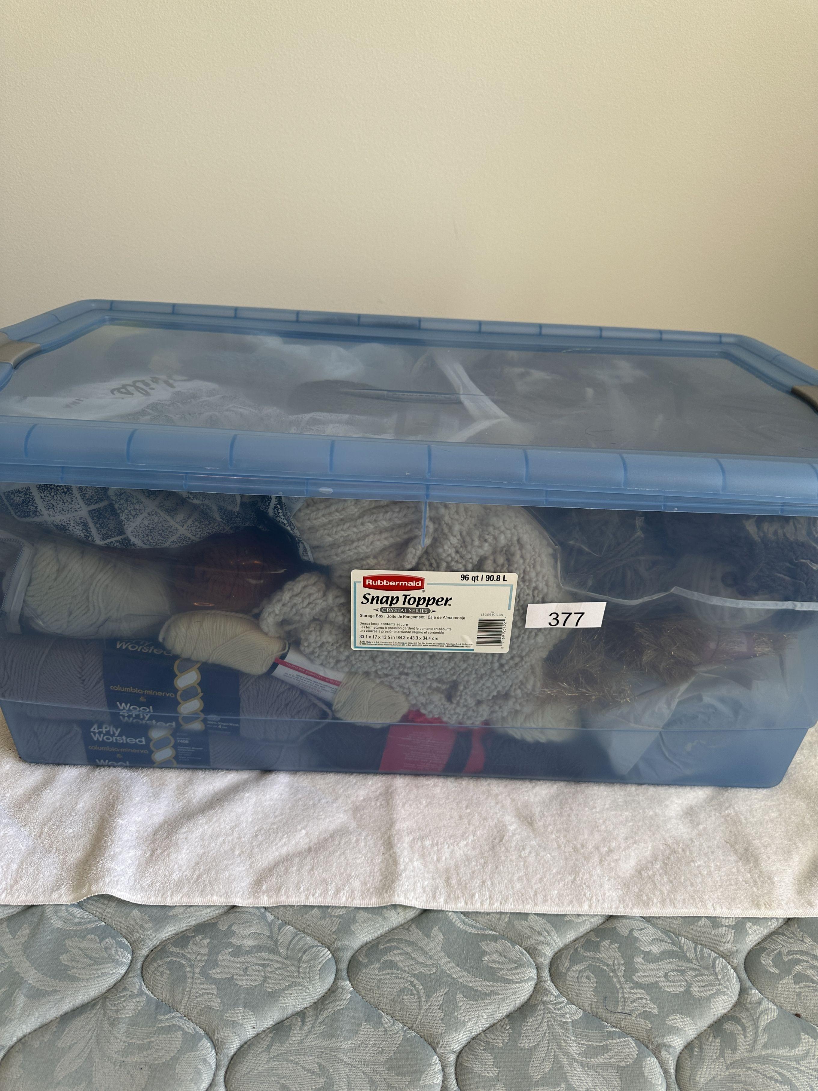 Rubbermaid Tote Full of Yarn