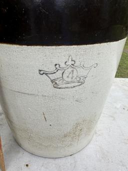 Approx 15 1/2 Inch Tall Vintage Crock Churn with 4 and Crown on it (Heavy)