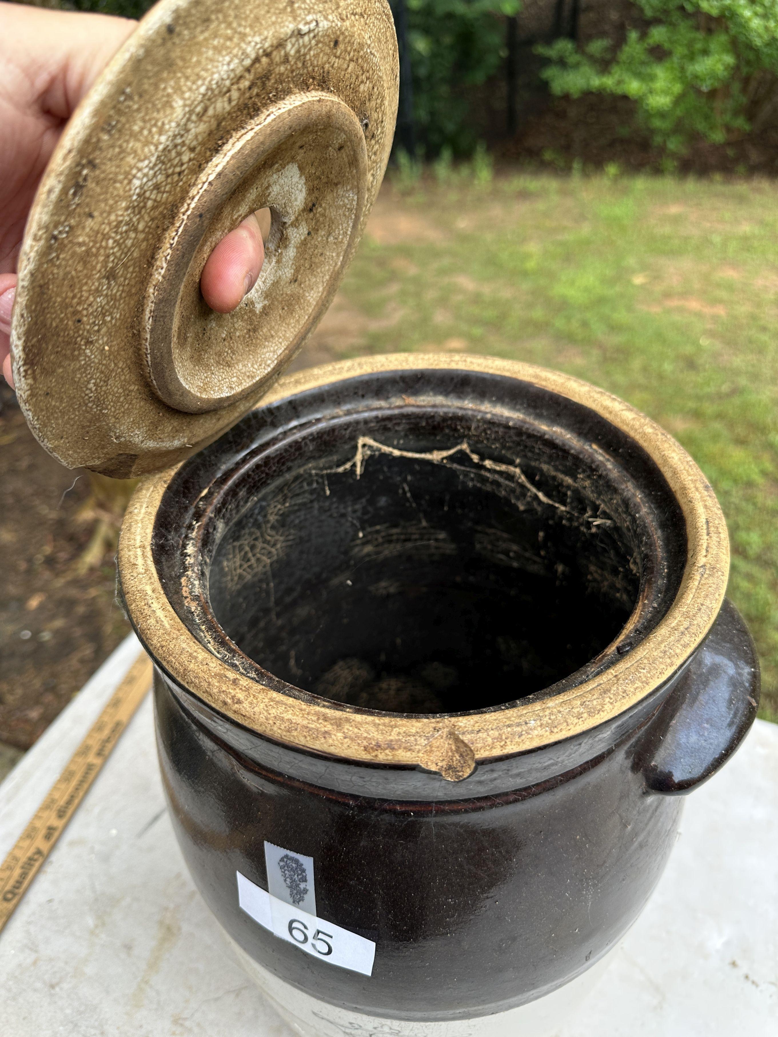 Approx 15 1/2 Inch Tall Vintage Crock Churn with 4 and Crown on it (Heavy)