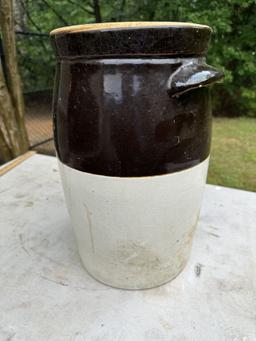 Approx 15 1/2 Inch Tall Vintage Crock Churn with 4 and Crown on it (Heavy)
