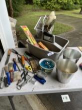 Box Lot/Caddy with Misc Tools, Paint Brushes, ETC