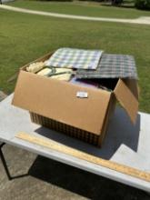 Large Box Full of Misc Table Cloths, Place Mats, Length Fabric/Cloth