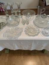 Box Lot/Heavy Glass Candle Holders, Glass Cake Plate, ETC (Local Pick Up Only)