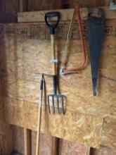 Box Lot/Hoe, Bow Saw, Hand Saw, Pitch Fork (Local Pick Up Only)