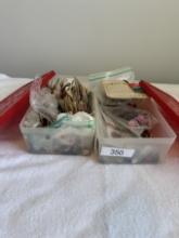 (2) Lidded Totes Full of Vintage Buttons, Other Buttons
