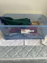 Rubbermaid Lidded Tote Full of Misc Fabric/Cloth