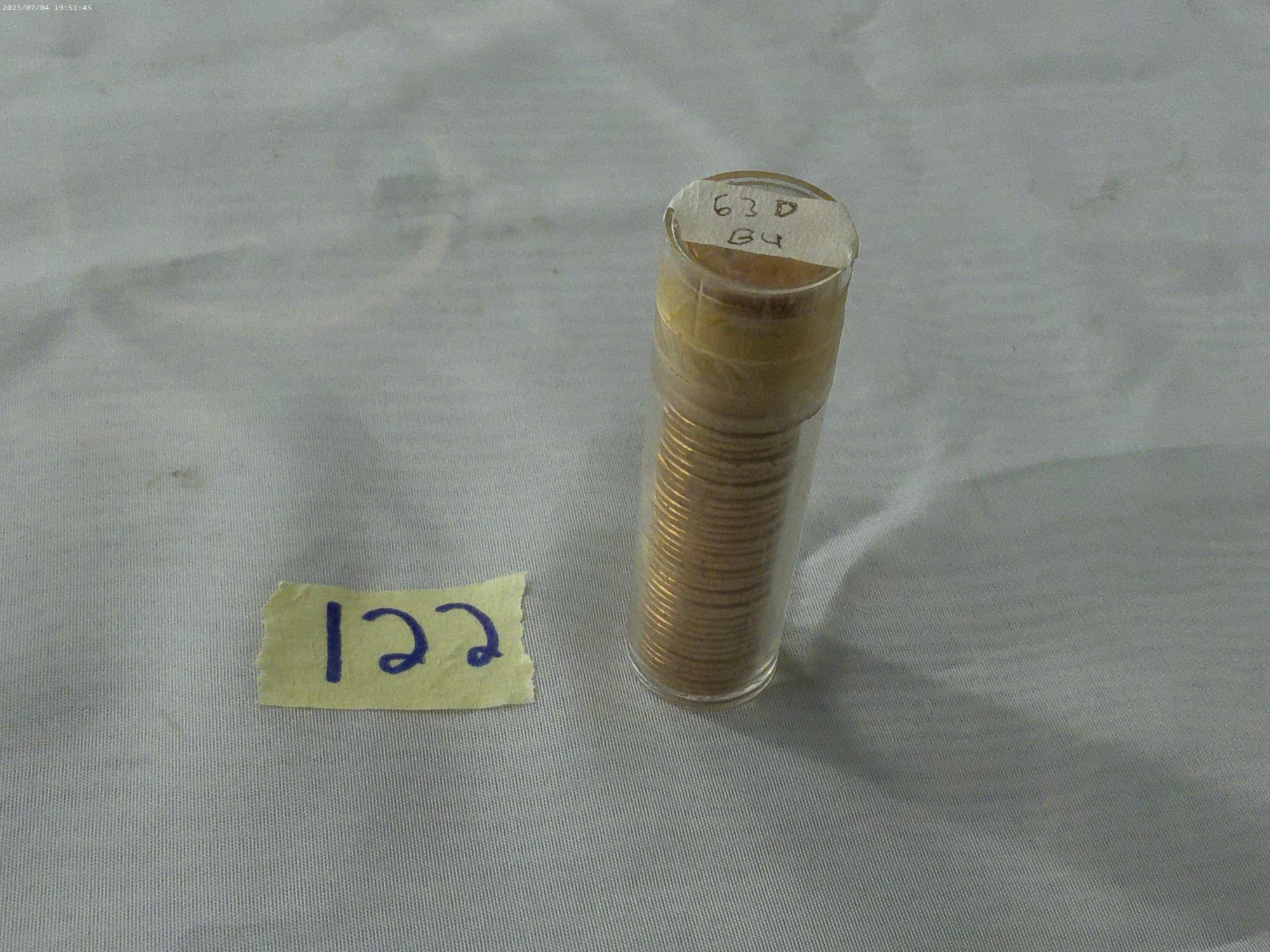 penny roll, full hard roll of 1963 D BU pennies
